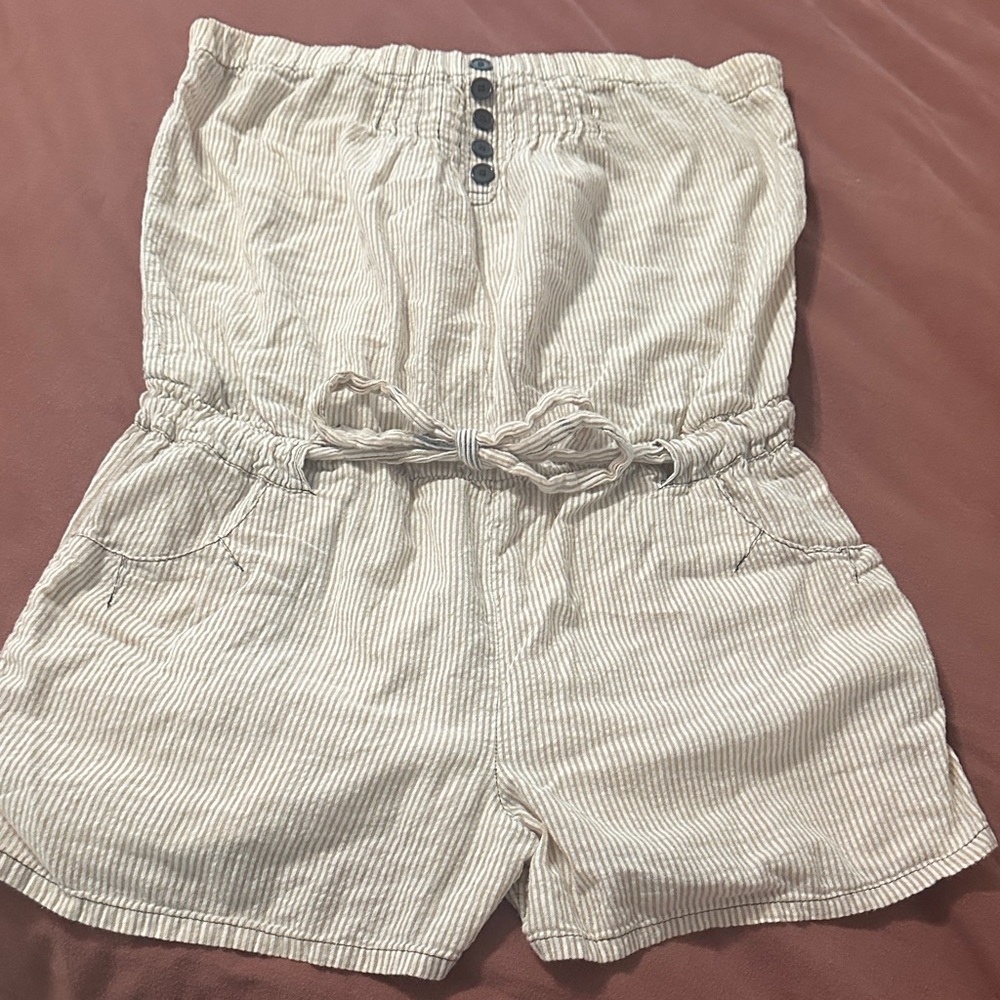 Derek Heart Beige Striped Romper
